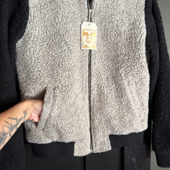 Obey Arctic Sherpa Bomber Jacket NWT Black Grey Small - Picture 3 of 11